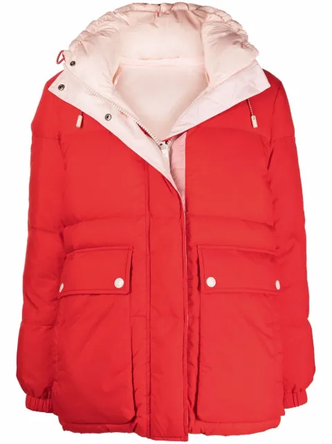 Yves Salomon logo-print padded coat Red 22WFV03870M03W