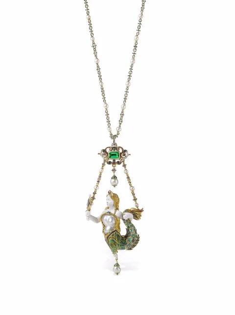 Pragnell Vintage 18kt yellow gold Victorian emerald mermaid pendant necklace Gold 1551433