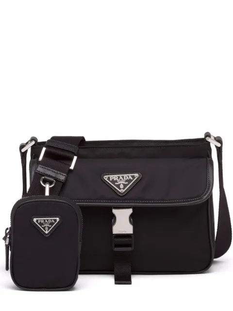 Prada logo-plaque buckle-fastening shoulder bag Black 2VH133VOOO2DMH