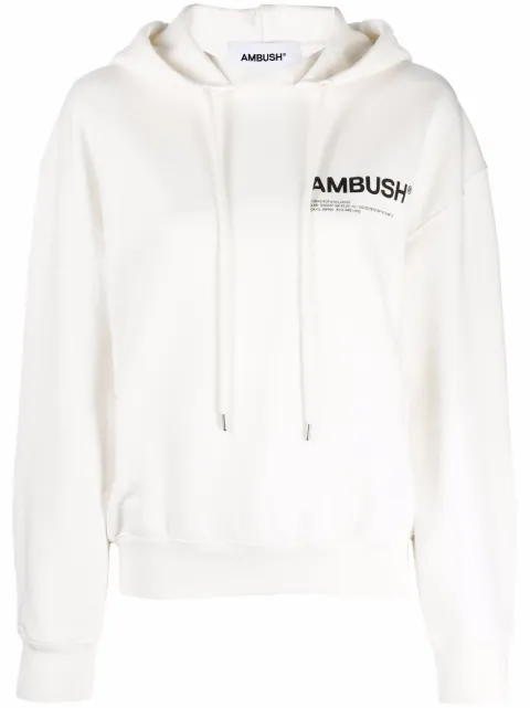 AMBUSH logo-print drawstring hoodie White BWBB003F21FLE001
