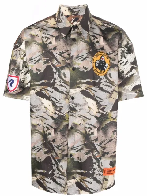 Heron Preston camouflage-print bowling shirt Green HMGA027S22FAB0025900