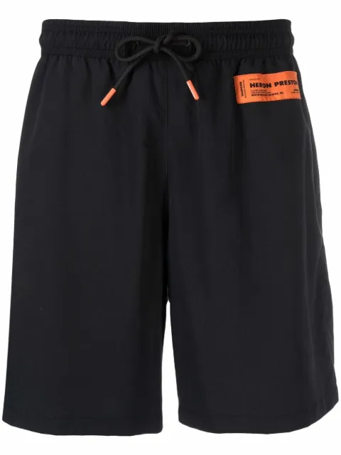 Heron Preston logo-patch drawstring swim shorts Black HMFA005C99FAB0011000