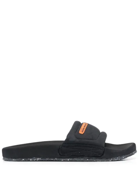 Heron Preston logo-patch slip-on slides Black HMIC002C99FAB0021000