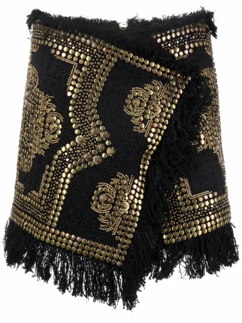 Balmain all over studded embroidered tweed skirt Black XF1LB360AB03