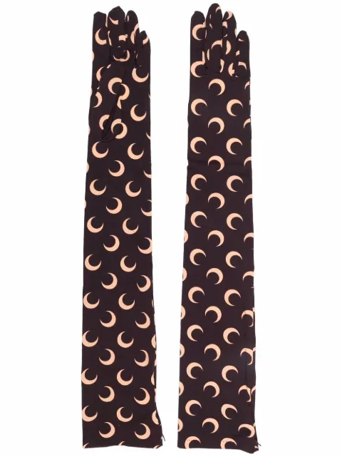 Marine Serre Second Skin crescent moon-print gloves Brown A004ICONWFW22