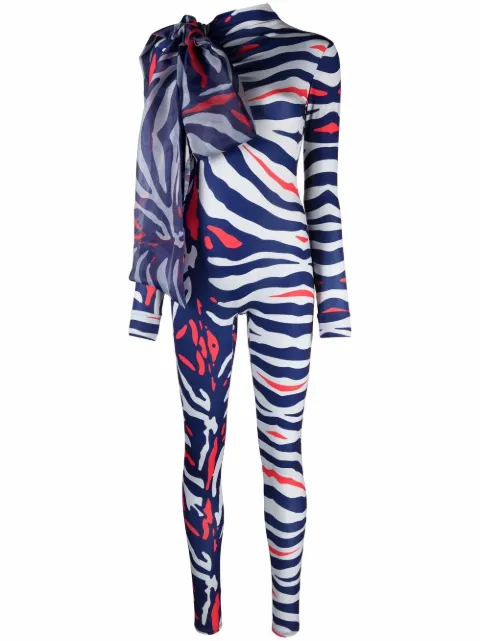 Atu Body Couture animal-print bow-detail jumpsuit Blue AT22051