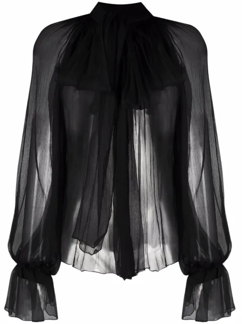 Atu Body Couture bow-detail silk blouse Black AT22050