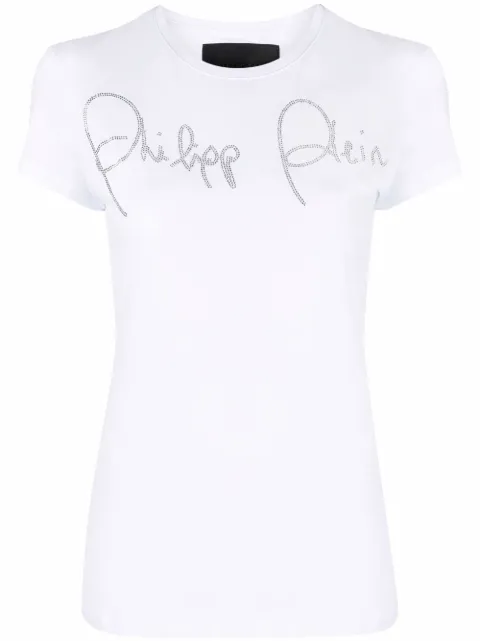 Philipp Plein rhinestone embellished logo T-shirt White PAACWTK2418PJO002N