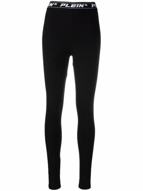 Philipp Plein logo-waistband leggings Black PAACWJT1555PJO002N