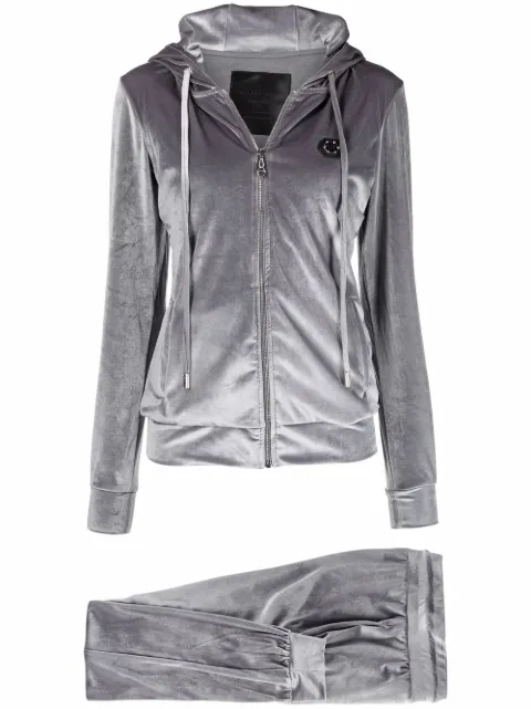 Philipp Plein logo-embellished velvet tracksuit Grey PAACWJJ0045PTE003N