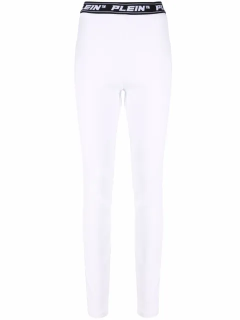 Philipp Plein logo-waistband leggings White PAACWDT1915PDE004N
