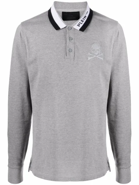 Philipp Plein logo skull print polo shirt Grey PAACMTK5515PJO002N