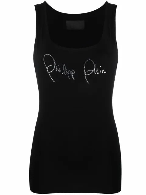 Philipp Plein rhinestone-logo tank top Black PAACWTK2424PJO002N