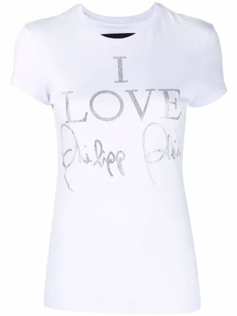 Philipp Plein I Love crystal-embellished T-shirt White PAACWTK2423PJO002N