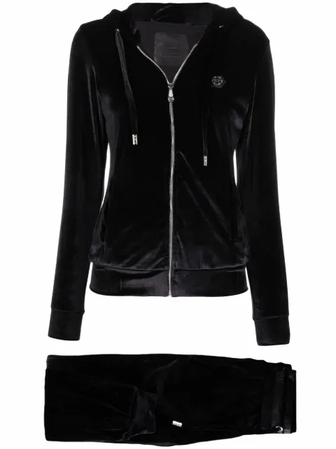 Philipp Plein logo-embellished velvet tracksuit Black PAACWJJ0045PTE003N
