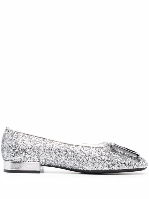Ferragamo logo-plaque ballerina shoes Silver 748875
