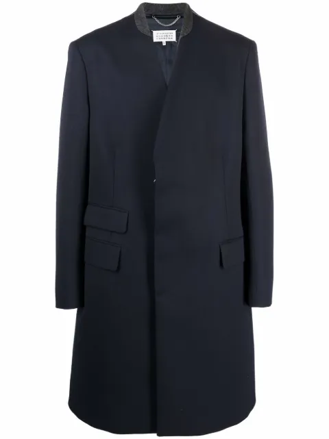 Maison Margiela collarless mid-length coat Blue S50AA0103S48109