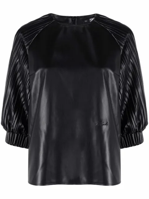 Karl Lagerfeld vegan leather pleated-sleeve top Black 220W1606999