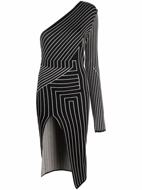 Rick Owens geometric stripe one-shoulder dress Black RP02A7696KSTGM