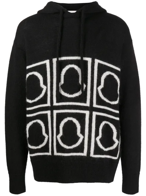 Moncler logo-intarsia knitted hoodie Black 9C0013M1240999