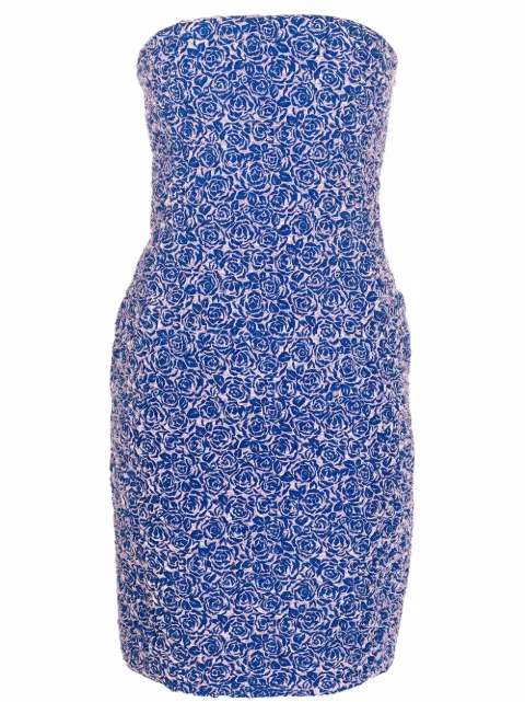 Christian Dior Pre-Owned 2010s floral-pattern strapless fitted dress Blue HOLADIO127
