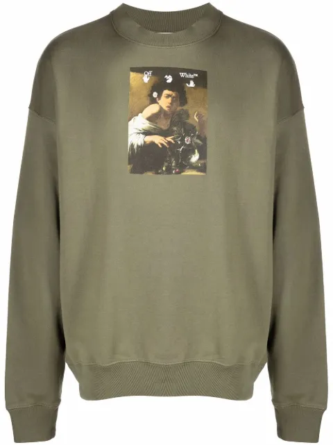 Off-White Caravaggio painting sweatshirt Green OMBA054F21FLE0105584