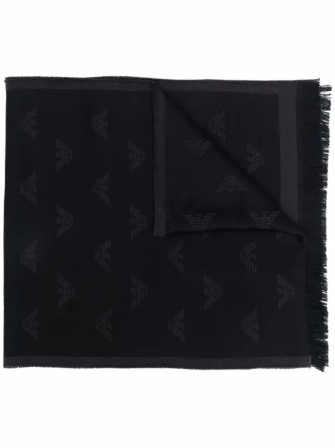 Emporio Armani logo embroidered knit scarf Black 625009CC306