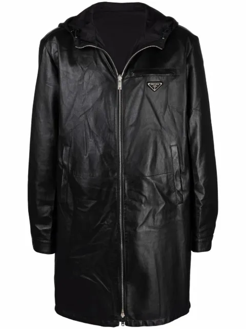 Prada zip-fastening leather coat Black UPS536FLY