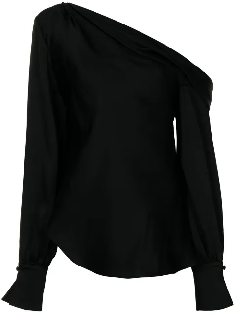 SIMKHAI Alice one-shoulder stain blouse Black JS2081Q