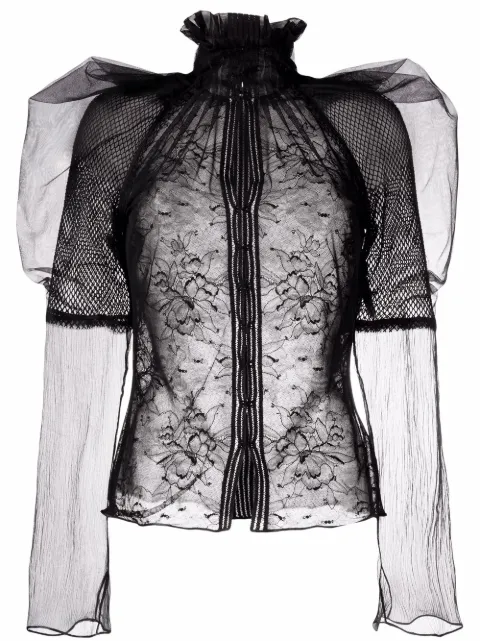 TOM FORD floral-lace high-neck blouse Black TS1977FAX343