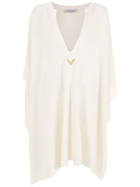Valentino Garavani logo-plaque knitted poncho White BKSA0868W
