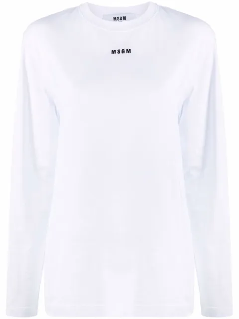 MSGM logo-print long-sleeve T-shirt White 2000MDM501200002