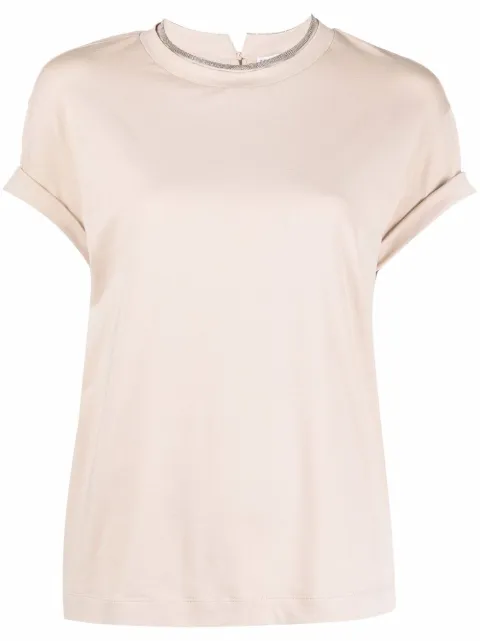 Brunello Cucinelli constrast-trim fitted T-shirt Neutrals M0T18BD200C8539