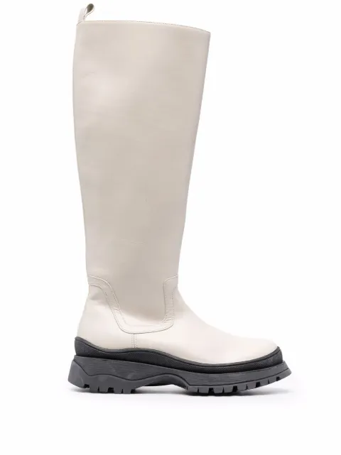 STAUD side zip leather boots Neutrals 071142