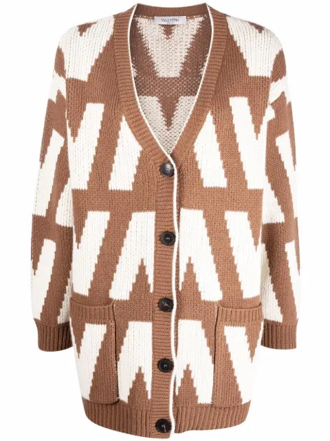 Valentino Garavani logo-intarsia virgin wool cardigan Brown BKA02N6MC