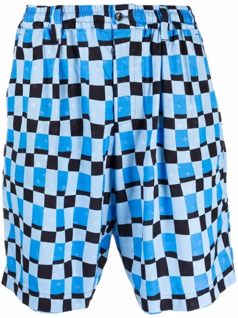 Marni checked knee-length shorts Blue PUMU0049A0UTV881