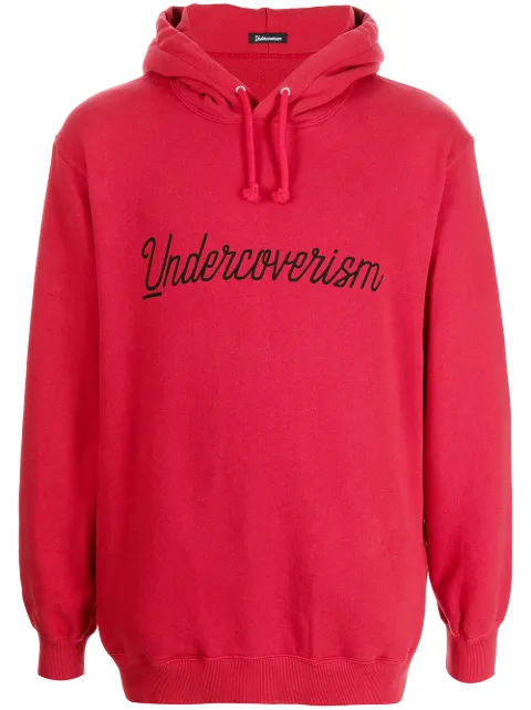 Undercoverism cursive logo-print hoodie Red UI2A4805