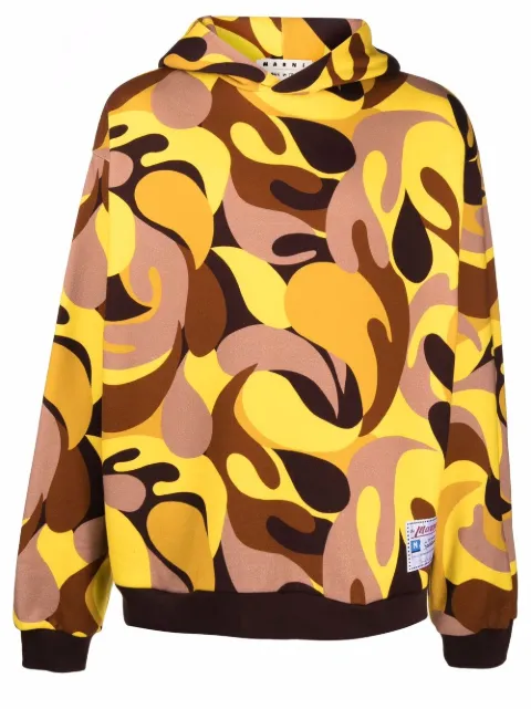 Marni abstract camouflage-print hoodie Yellow FUMU0067QXUTC136