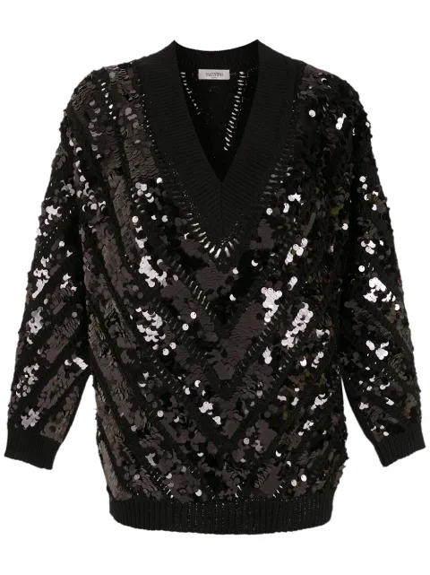 Valentino Garavani sequin-embellished V-neck jumper Black BKC14V5S5