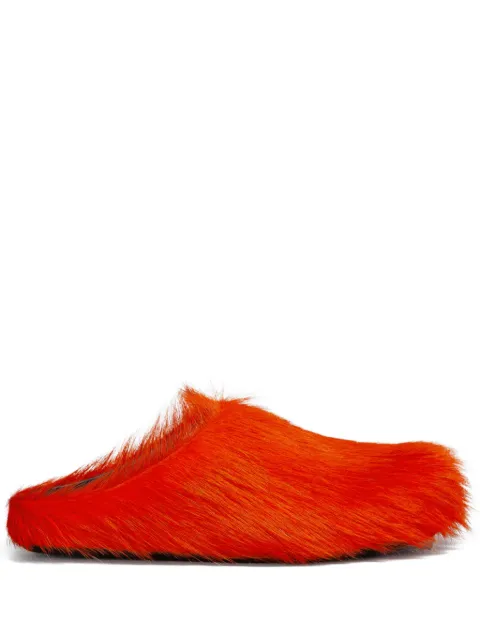 Marni long hair calfskin Fussbett sabots Orange SBMS004601P4122
