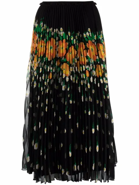 RED Valentino floral-print pleated midi skirt Black RRAC20604