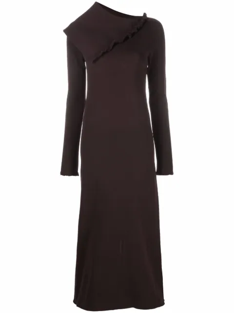 Jil Sander asymmetric collar maxi dress Brown JSWT754325WTY46068