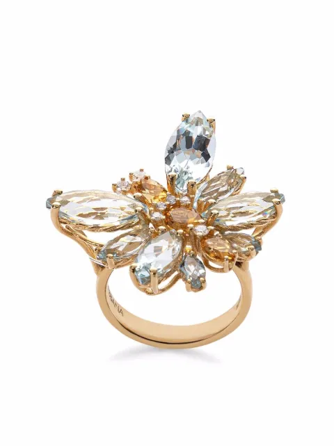 Dolce & Gabbana 18K yellow gold Butterfly aquamarine, citrine and diamond ring Gold WRJI4GWAQ01