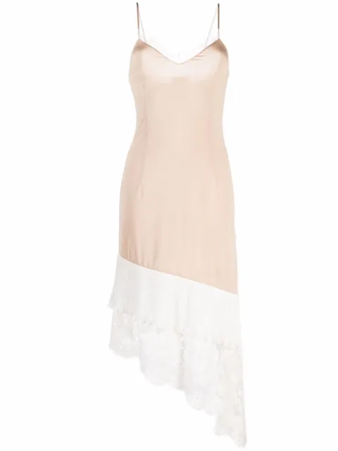 VETEMENTS lace-panelled asymmetric slip dress Neutrals WA52DR440N