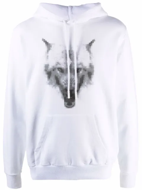 COUNTY OF MILAN wolf-print cotton hoodie White CMBB007F21FLE0110109