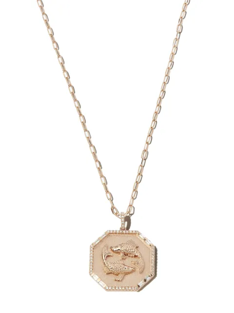 SHAY 18K rose gold zodiac disc diamond and enamel necklace Pink SN373RGPISCES