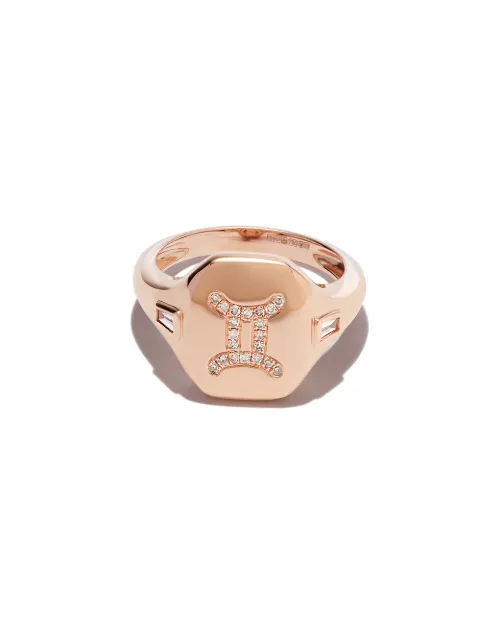SHAY 18K rose gold gemini diamond signet ring Pink SR54RGGEMINI