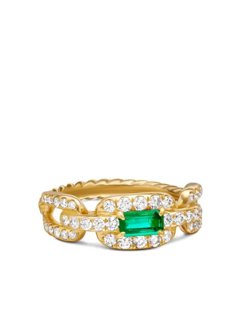 David Yurman 18kt yellow gold Stax Chain Link emerald and diamond ring (7mm) Gold R17215D88AEMDI