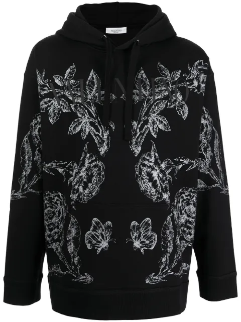 Valentino Garavani floral print hoodie Black VMF18I7LH