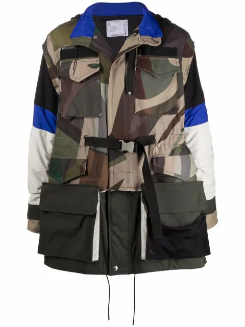 sacai camouflage-print hooded coat Green 2102561M
